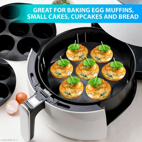 Vista 5 de Molde de silicona para muffins para freidora de aire (7 tazas) – Molde de silicona redondo de 6.9 pulgadas compatible con freidoras de 3.5 a 5.8 l