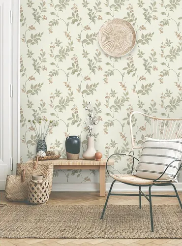 Vista 3 de Vinjiasin Papel tapiz autoadhesivo para despegar y pegar, papel de contacto floral beige, hojas de flores vintage autoadhesivo, papel de pared