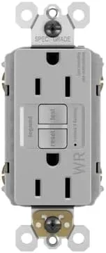 Vista 5 de Legrand Radiant 1597TRWRGRYCCD4 15 Amp GFCI para exteriores, autocomprobación, resistente a manipulaciones, resistente a la intemperie, salida