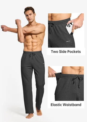 Vista 5 de Willit - Pantalones de ejercicio de algodón para hombre, con parte inferior abierta, ajuste holgado, atléticos, con bolsillos, para casa, yoga