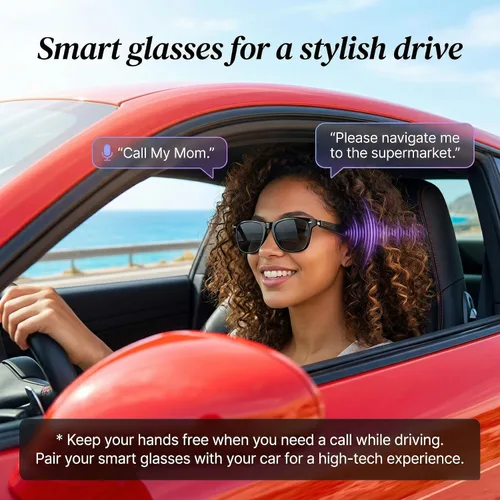 Vista 5 de Gafas de traducción inteligente AI Traductor de voz de 164 idiomas, Bluetooth de oído abierto con altavoces, lentes fotocrómicas, batería ligera