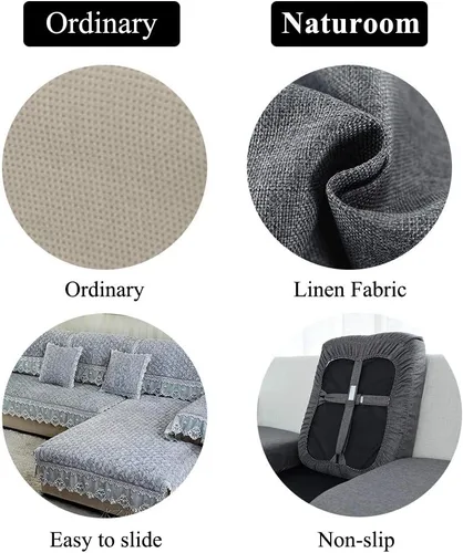 Vista 5 de Naturoom Fundas de Cojín de Sofá de Lino, Funda de Sofá Protector de Muebles Funda con Cuerda de Amarre Inferior, Suave Antideslizante Sin Arrugas