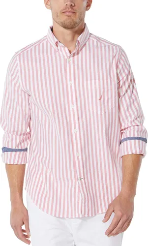 Vista 14 de Nautica - Camisa clásica para hombre, manga larga, con botones y elástica Índigo