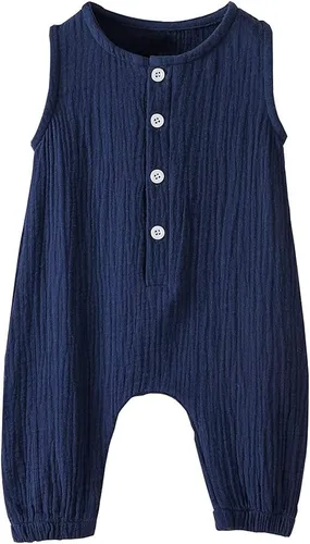 Vista 14 de Jumper de algodón y lino sin mangas con volantes para bebé. Ropa de verano.