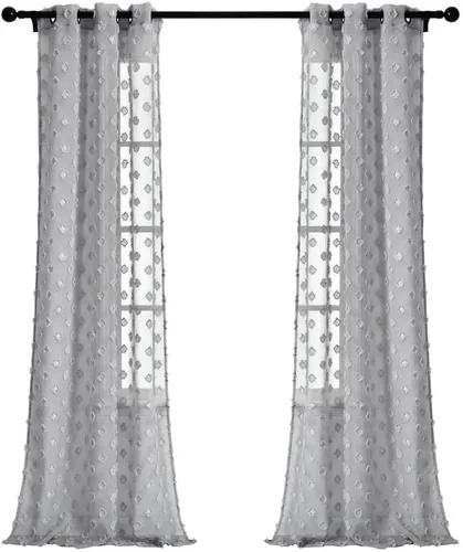 Vista 8 de Lush Decor Par de paneles de cortinas transparentes con ojales y puntos texturizados (84 x 38 pulgadas)