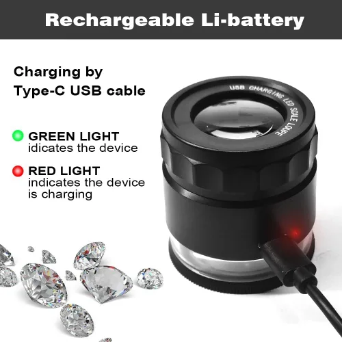 Vista 6 de Lupa de joyero recargable Koparneed de 10x con luces UV y LED, lupa de ojo iluminada con enfoque ajustable y vidrio de aumento para joyería