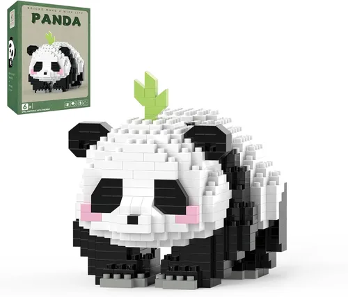 Vista 9 de Mini bloques de construcción de Halloween, panda sentado con calabaza, micro bloques de juguete para niños de 6, 7, 8, 9+, juegos de construcción