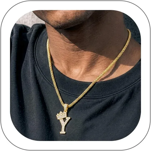 Vista 25 de Richsteel Collar con colgante de letra inicial A-Z para hombres y mujeres Initial A