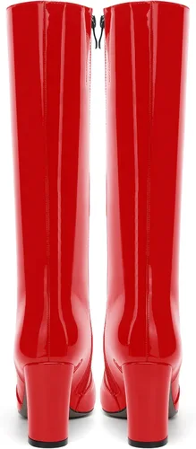 Vista 60 de AMBELIGHT Botas altas hasta la rodilla con cremallera y puntera puntiaguda para mujer, de patente sólida, tacón alto, 3.3 pulgadas