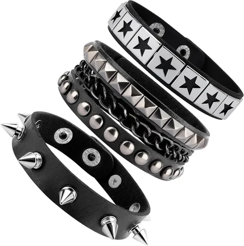 Vista 10 de Pulseras de cuero con tachuelas de pico, con tachuelas emo, punk, góticas, góticas, para mujeres y hombres