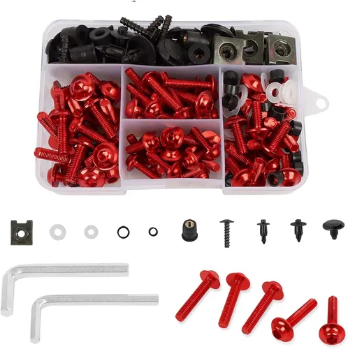 Vista 10 de CHIFUN Kit de pernos de carenado de motocicleta, 195 piezas de tornillos de aluminio M5 M6, kit surtido de arandelas de plástico, tuercas