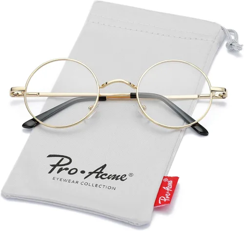 Vista 6 de Pro Acme Lentes transparentes sin receta con marco metálico redondo pequeño retro
