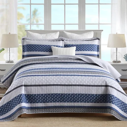 Vista 22 de Juego de ropa de cama con colcha Homzard tamaño individual - Juego de edredón 100% algodón, colcha de cama gris y azul para la cama, ropa de cama
