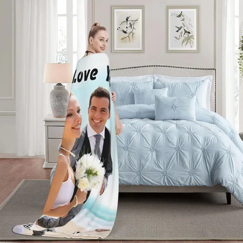 Vista 7 de Manta personalizada con fotos, texto, fotos personalizadas, regalos del día de San Valentín para mamá, papá, pareja, esposa, marido, novia, novio