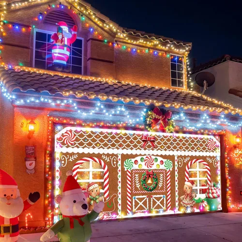 Vista 2 de Ganeen - Pancarta LED de Navidad para puerta de garaje de 6.4 x 16 pies, casa de jengibre B