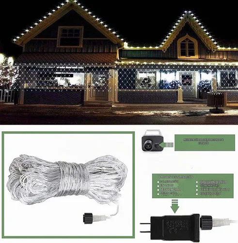 Vista 5 de 9.8 pies x 6.6 pies 192 Luces de Red LED de Navidad, 8 Modos 30V Bajo Voltaje Luces de Cadena de Malla de Hadas para Árboles de Navidad, Arbustos