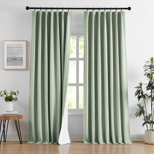 Vista 18 de Blue Pinch Pleated Linen Blend Full Blackout Curtains 84" Living Room 2pcs Azul