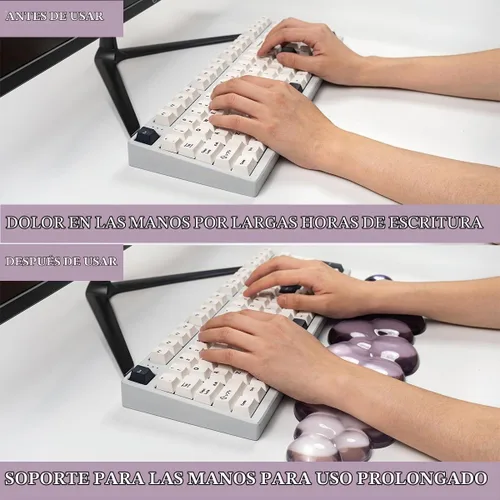 Vista 3 de Set de reposamuñecas ergonómico de gel de silicona para teclado y ratón Cloud – Reposamuñecas transparentes para teclado de computadora 60%/68%/75%