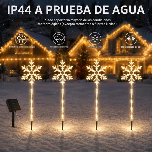 Vista 2 de 4 Pack Snowflake Solar Christmas Pathway Lights, Outdoor Decor 4 Pack-Warm White