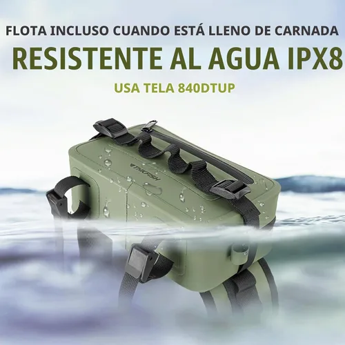 Vista 2 de thkfish Riñonera de pesca impermeable, bolsa de aparejos de pesca con correa ajustable, soporte para caña de pescar, cierre hermético de cremallera
