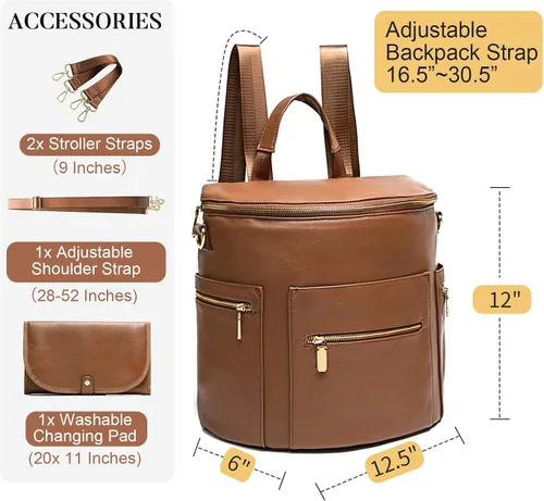 Vista 3 de miss fong Mochila para pañales, bolsa de bebé, bolsa de pañales de cuero, bolsa de pañales con bolsas cruzadas para pañales, Miss Fong Paquete