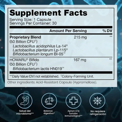Vista 2 de Power Probiotic 100B, 100 mil millones de UFC, 30 cápsulas resistentes a los ácidos