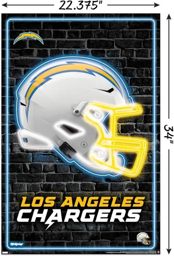 Vista 3 de NFL Los Angeles Chargers - Póster de pared con casco neón 23, 34 pulgadas de largo x 22.4 pulgadas de ancho, versión sin marco