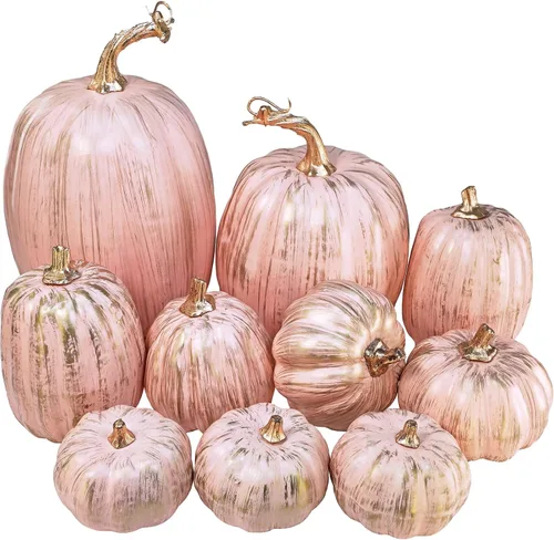 Vista 13 de Winlyn 10 calabazas artificiales surtidas de otoño (crema)