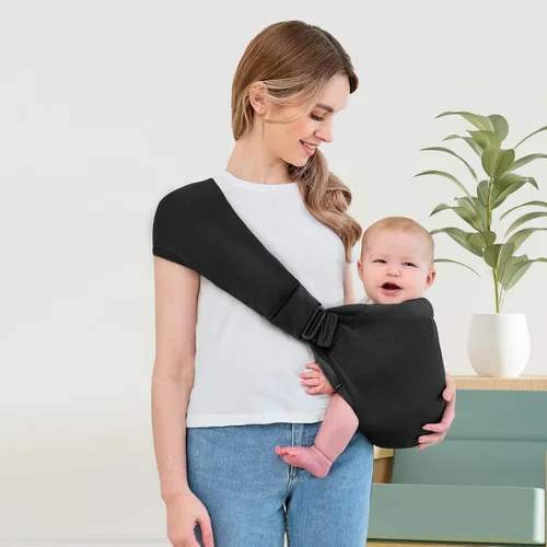 Vista 7 de Portabebés para recién nacidos a niños pequeños, portabebés de malla, ligero y transpirable, portabebés de verano, portabebés, talla única (negro)