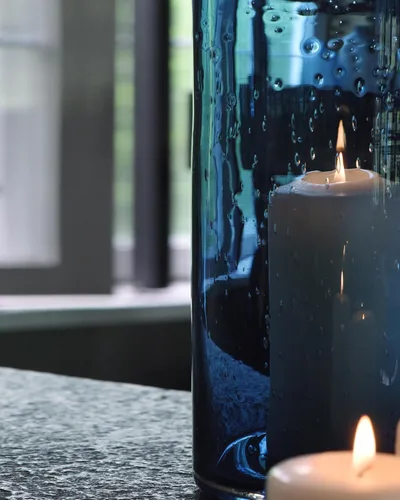 Vista 7 de Candelabro de huracán azul ARIAMOTION a granel para jarrón de vidrio cilíndrico, diseño de burbujas sembradas, moderno, estilo granja, hecho a mano