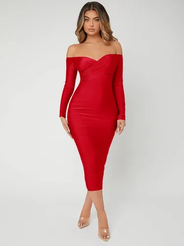 Vista 4 de Floerns Vestido largo ajustado de manga larga con hombros descubiertos para mujer