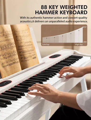Vista 2 de UISCOM Digital Piano Keyboard,88 Key Weighted Keyboard Piano,Triple Pedal White