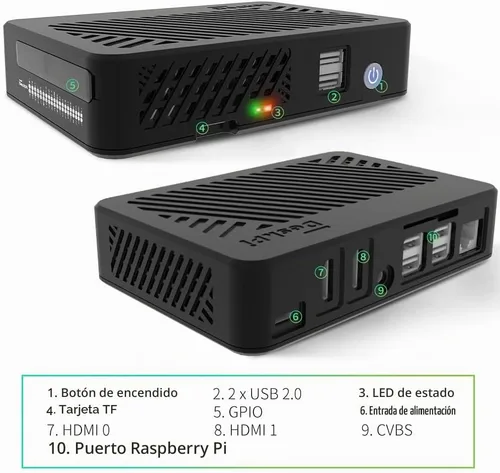 Vista 4 de GeeekPi DeskPi Lite Pi 4 - Funda con botón de encendido/disipador de calor con ventilador PWM, HDMI de tamaño completo dual, dos puertos USB extra