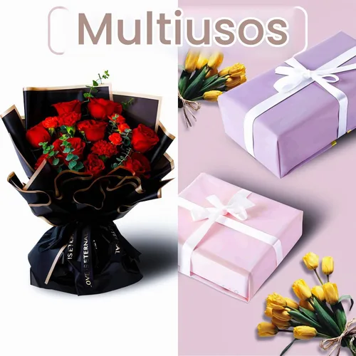 Vista 5 de Papel de regalo floral coreano - 15 hojas impermeables de envoltura de flores para ramos y regalos Negro