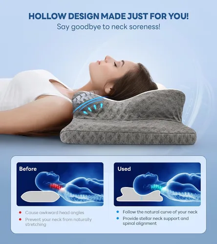 Vista 2 de No más dolores almohada cervical para aliviar el dolor, almohada cervical ajustable para soporte de cuello con reposabrazos, almohadas ergonómicas