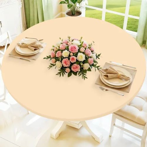 Vista 48 de Moosfor Mantel redondo de elastano, elástico ajustable impermeable para mesas de 18 a 24 pulgadas, mantel de picnic elástico lavable para Azul