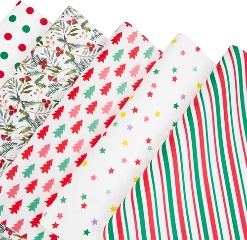 Vista 11 de PAPER FAIR HoHoHo - Juego de 100 hojas de papel de seda de regalo verde vintage dorado y plateado, papel de seda de copo de nieve HoHoHo, para caja