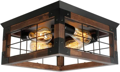 Vista 10 de Lámpara de techo de granja, 2 luces rústicas de montaje empotrado, lámpara industrial de granja cerca del techo para cocina, dormitorio, pasillo
