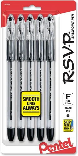 Vista 10 de Pentel RSVP - Bolígrafo de línea fina, (0.028 in), tinta surtida, paquete de 5 (BK90BP5M)