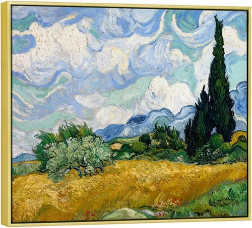 Vista 9 de Wieco Art - Arte enmarcado para pared de Campo de trigo con cipreses de Vincent Van Gogh, reproducción de pinturas en lienzo abstracto, impresiones