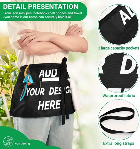 Vista 6 de FASHON&FASCIN Delantales personalizados para mujeres y hombres, delantales de camarera personalizados con 3 bolsillos para camareras medio delantal