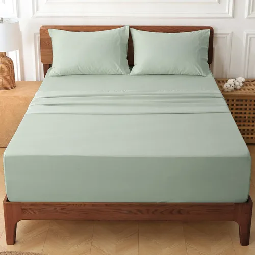 Vista 9 de HYPREST Sábanas de bolsillo profundo tamaño King en menta - Juego de sábanas 100% algodón, se adapta a colchones de 18" a 24" de profundidad, lujo