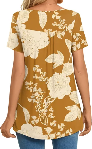 Vista 4 de CATHY Blusa de verano para mujer, manga corta, cuello en V, encaje de ganchillo, informal, plisada