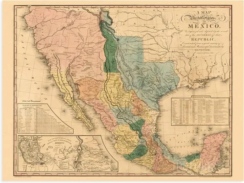 Vista 7 de HISTORIX Vintage 1846 Mapa de Estados Unidos de México, arte histórico de pared de 18 x 24 pulgadas, mapa antiguo de los Estados de México