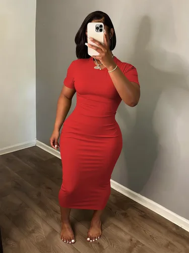 Vista 2 de Women's Casual Short Sleeve Dress T Shirt Bodycon Dresses V Neck Maxi Sundress Basic Party Club Dress