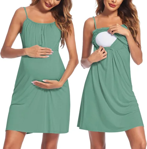 Vista 5 de Ekouaer Camisón de lactancia para mujer, vestido de maternidad, vestido de lactancia materna, ropa de dormir A-Negro
