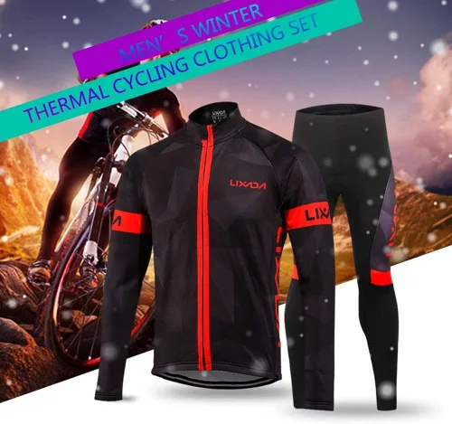 Vista 9 de Lixada Camiseta de ciclismo para hombre de forro polar térmico de manga larga para bicicleta de montaña carretera y bicicleta pantalones acolchados
