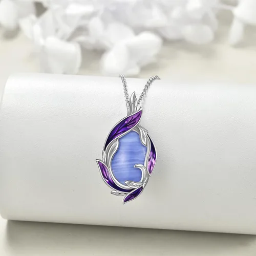 Vista 3 de LUHE Collar de plumas de piedra lunar, collar con colgante de plumas de plata de ley, joyería de regalo de Navidad para mujer