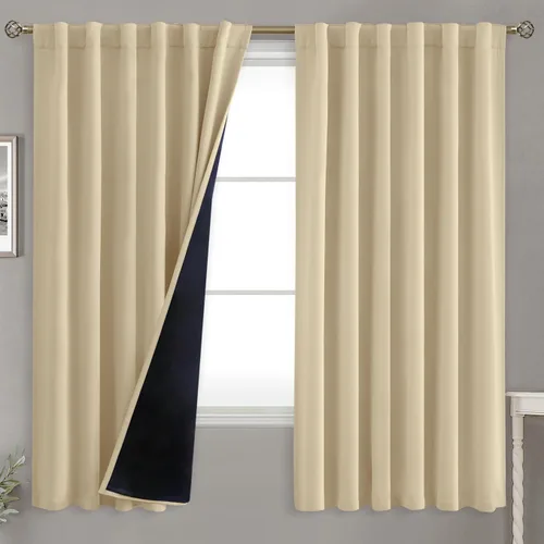 Vista 164 de BGment Cortinas 100% opacas beige de 63 pulgadas de largo con forro aislante térmico, bolsillo para varilla y lengüeta trasera de doble capa