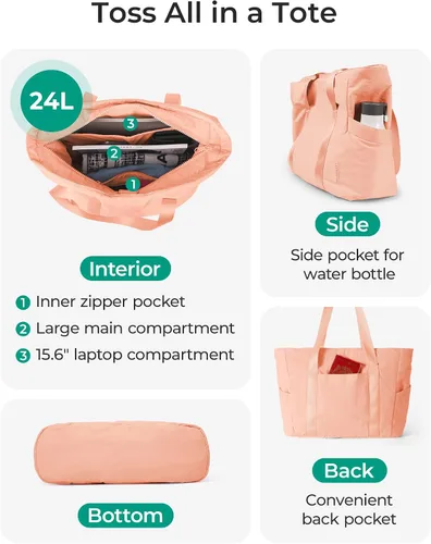 Vista 11 de BAGSMART Bolsa de mano para mujer con cremallera, bolsa de gimnasio con compartimentos, bolsa de trabajo para enfermera, baile, bolsa de yoga